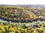 Aerial shot of fall foilage at River`s Edge Lodge